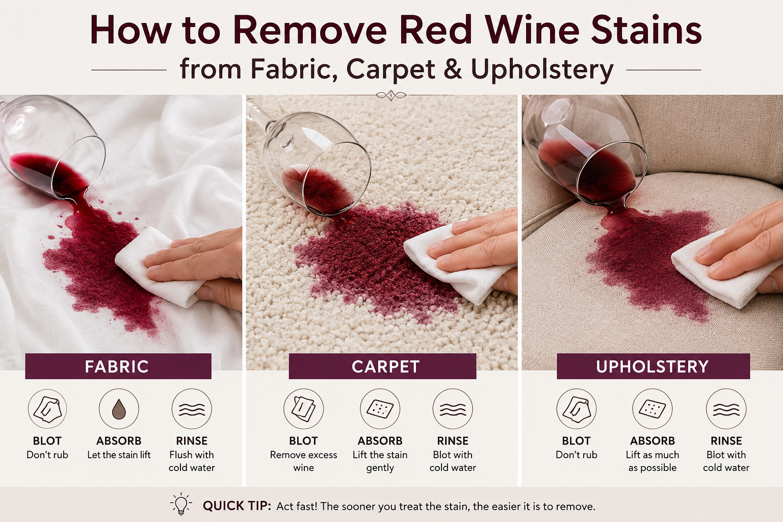 Ultimate Guide to Removing Red Wine Stains: Fabrics, Carpets